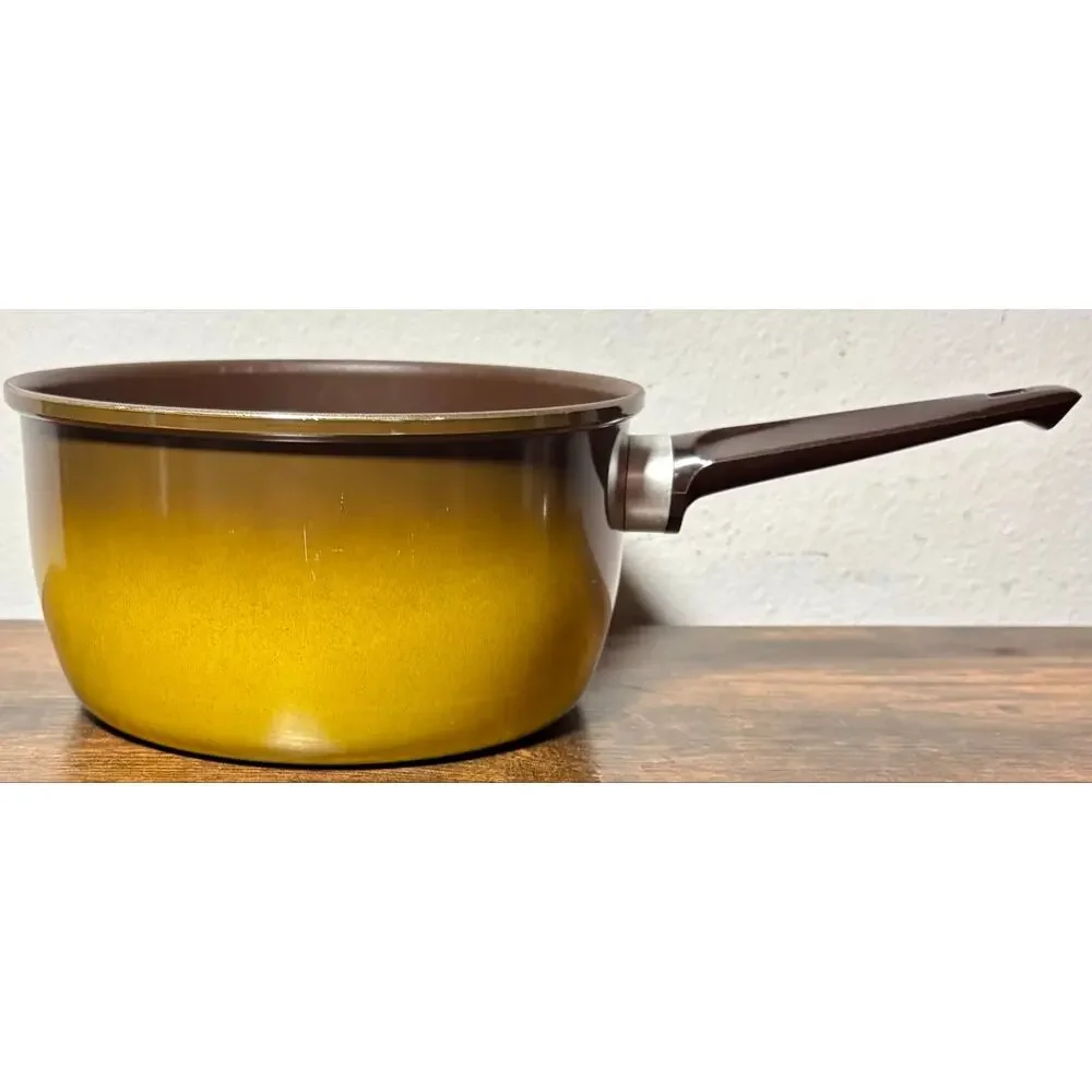 Vintage Revere Ware Color Clad 3 QT Saucepan 1801 Solid Aluminum Yellow & Brown